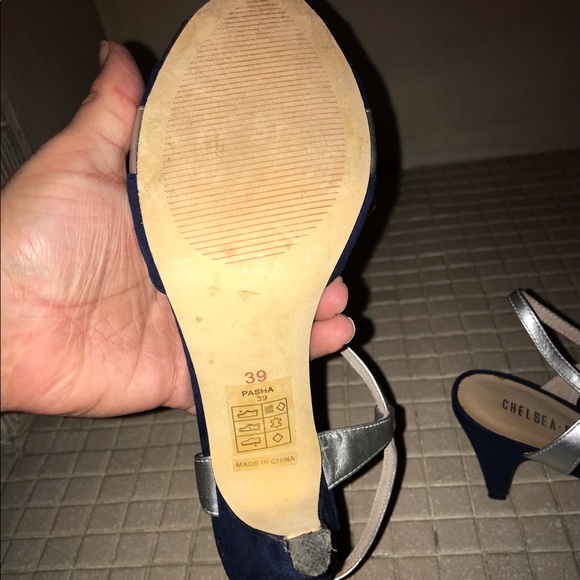 Dark blue suede and silver leather retro heels Chelsea Crew  Pasha - Picture 5 of 8